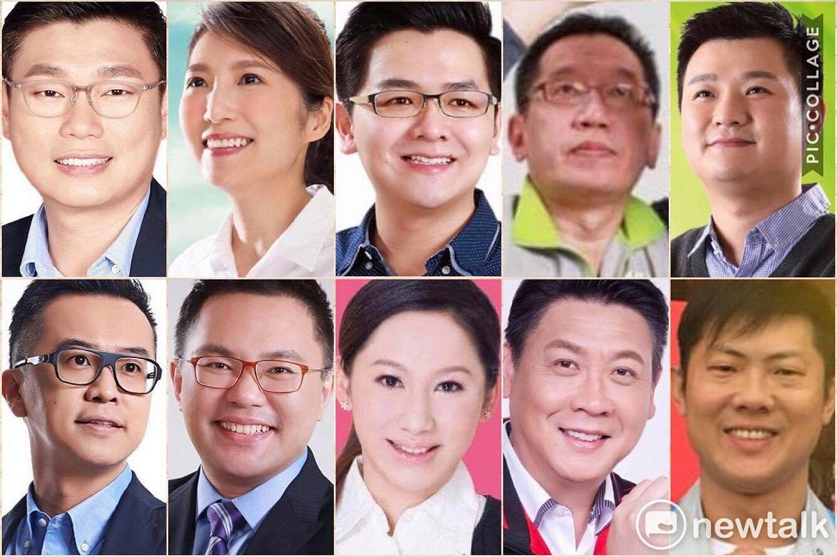 年底議員選舉，士林北投區藍綠新人傾巢而出、競爭相當激烈，民進黨包括陳賢蔚（左上起至右）、鍾佩玲、紀建安、陳國棟、許智全；國民黨則有黃子哲（左下起至右）、張斯綱、林杏兒、顏群晃、許立丕。 圖：合成照，翻攝自臉書