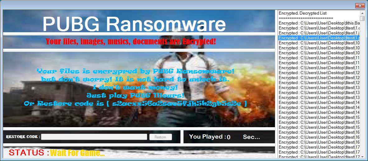 名為PUBGRansomware的惡意勒索病毒在近日流竄。 圖：翻攝自 MalwareHunterTeam Twitter