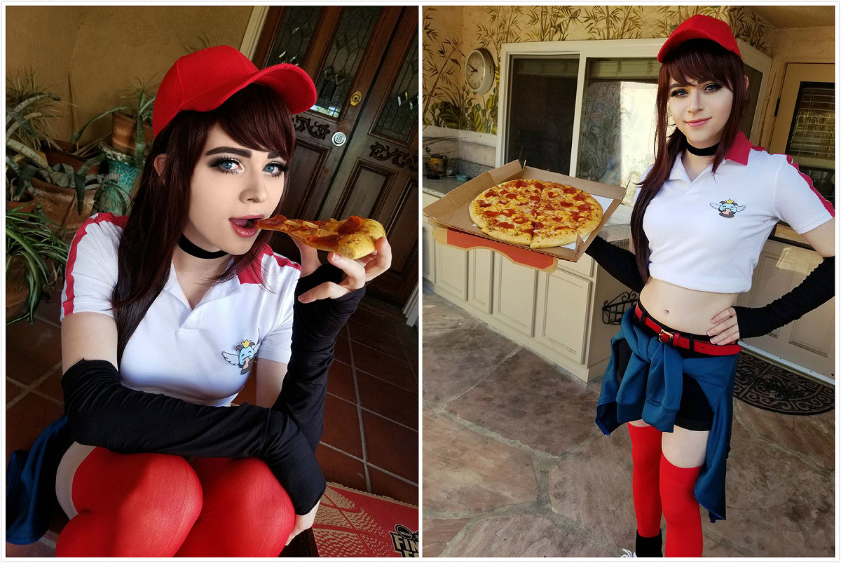 今日凌晨，北美戰隊C9 AD選手Sneaky曬出一組照片，是他cosplay「披薩外送員」希維爾的照片，照片中的他身材穠纖合度，不僅大露小蠻腰還對著鏡頭魅惑一笑，讓許多玩家陷入了瘋狂。 圖：翻攝自 Sneaky 推特