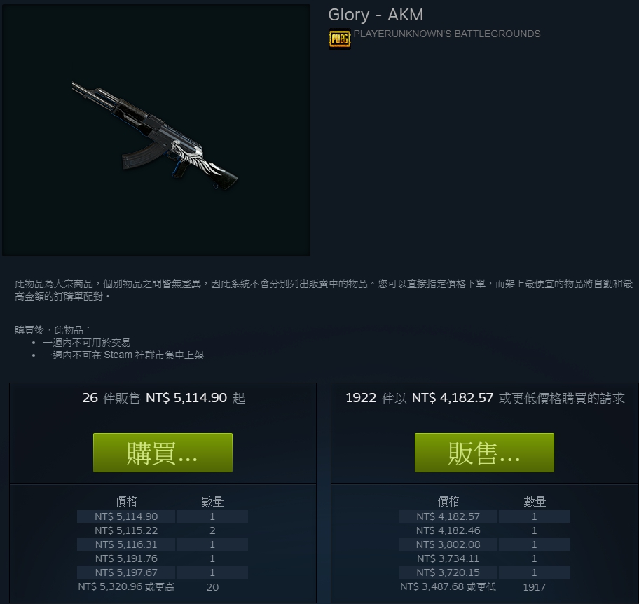 名為 Glory 的武器外型，在 Steam 賣場上要價 5,114 台幣。 圖：翻攝自Steam