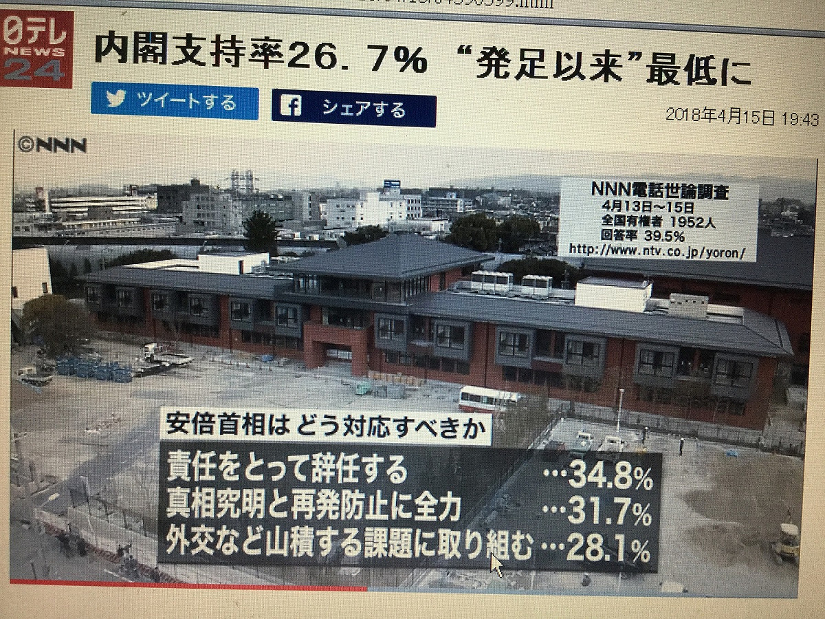 讀賣集團的NTV指出超過三成的人認為安倍應該辭職下台。 劉黎兒攝自NTV官網