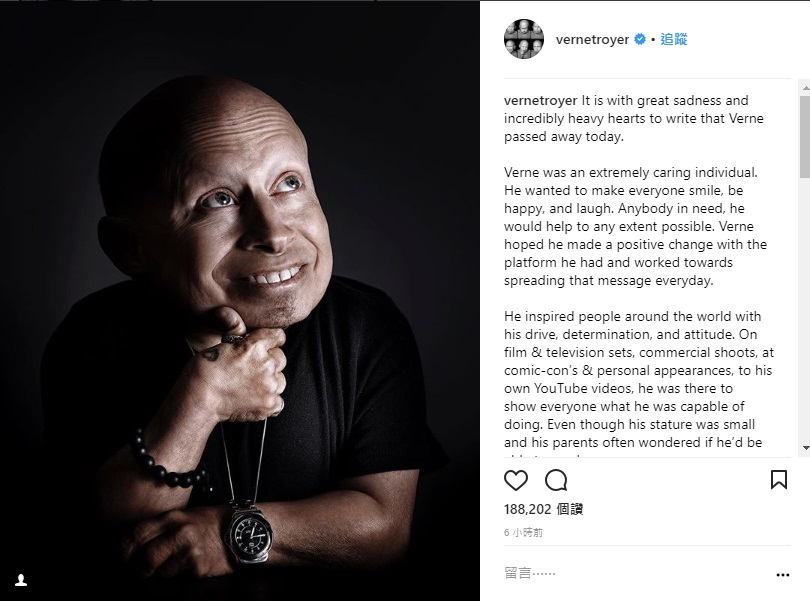 侏儒影星維尼特洛耶疑似輕生，享年49歲。 圖/翻攝自vernetroyer ig