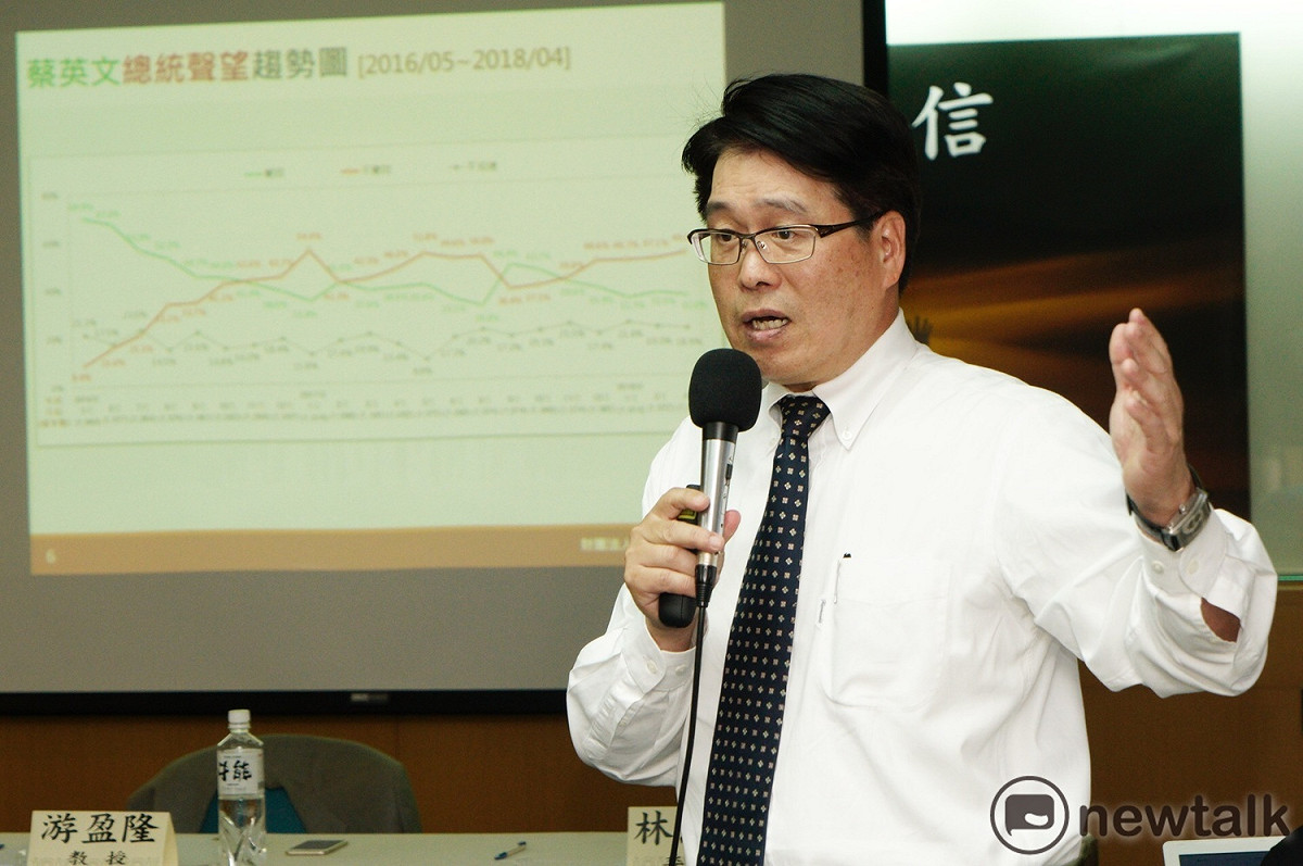 台灣民意基金會董事長游盈隆今(23)日公布「元首出訪、兩岸關係與國防自信」民調報告。 圖：張良一/攝