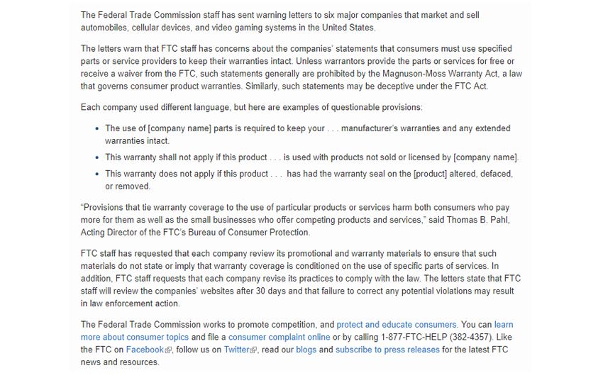 FTC在今年四月發出的聲明稿。 圖：翻攝自 FTC 網站