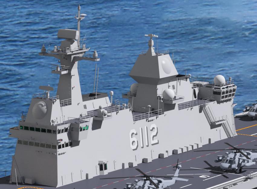 韓國兩棲攻擊運輸艦「馬羅島艦」配備全新3D雷達、紅外線感應器等，多數是韓國自己開發製造。 圖：翻攝韓國KJCLUB