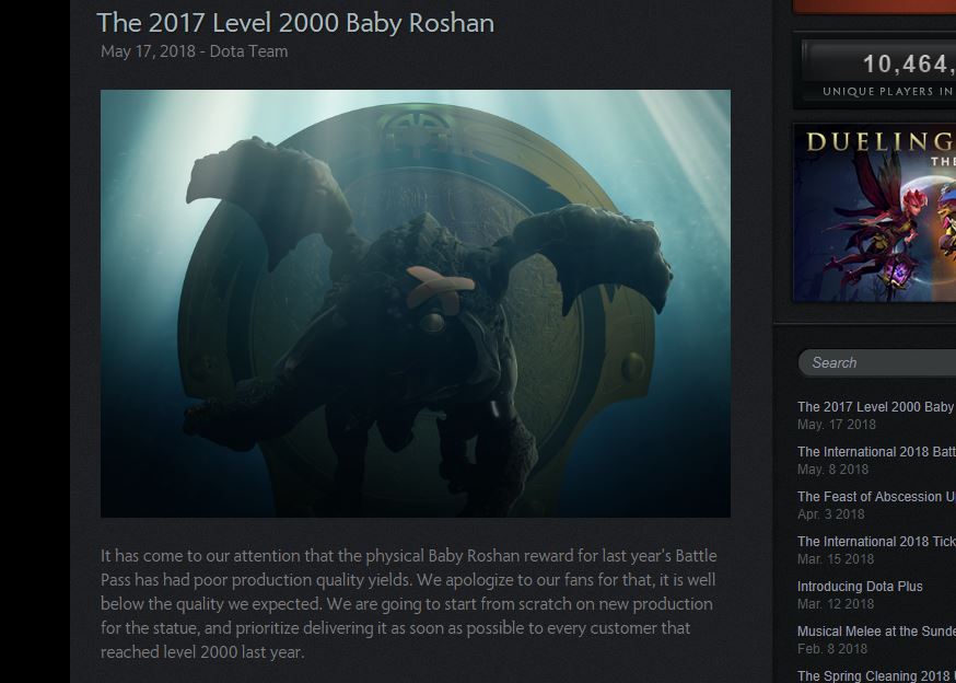 Valve透過《Dota2》官網向玩家致歉。 圖：翻攝自DOTA 2官網