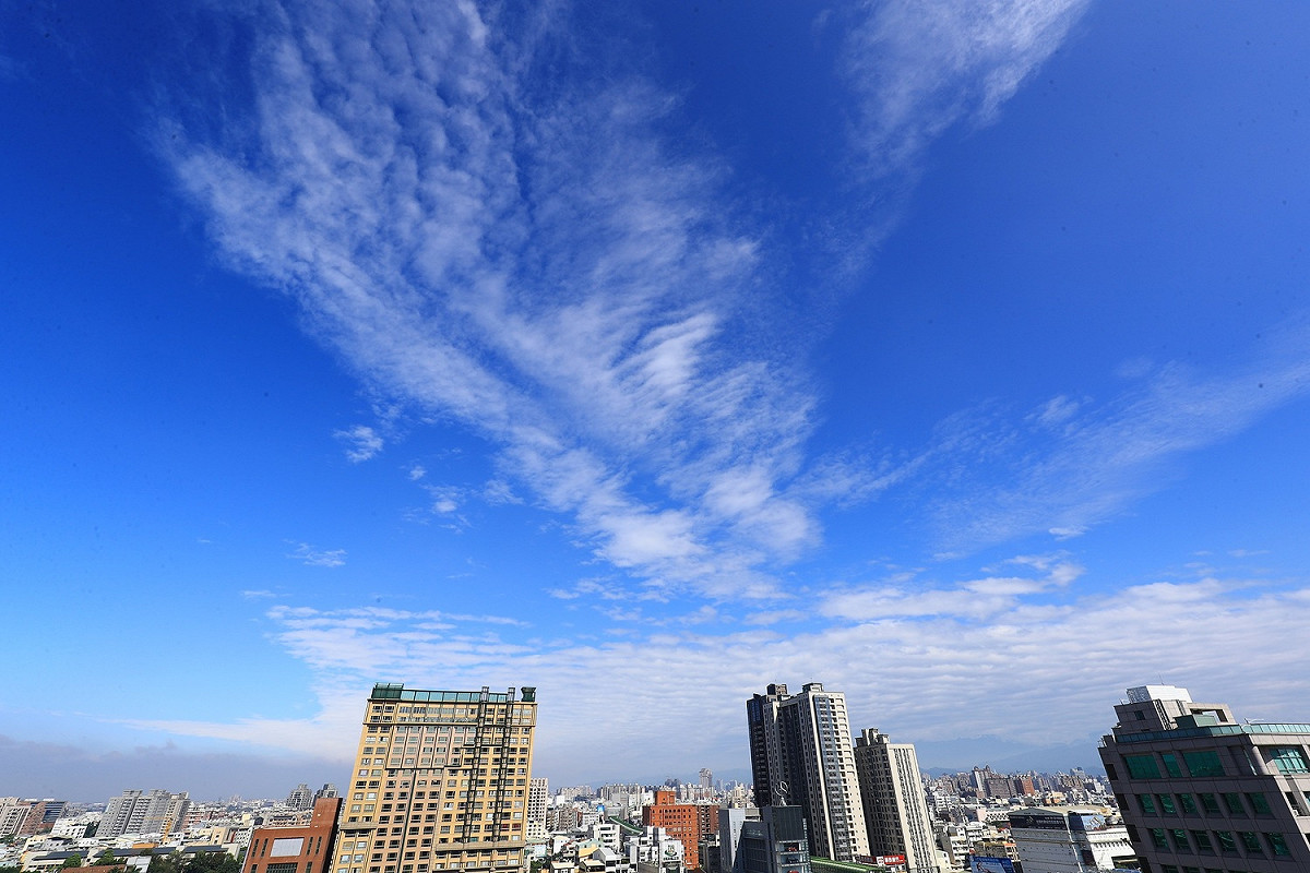 台中市今天下午16個空品測站全數亮起綠燈，看得到藍天白雲。 台中市政府/提供