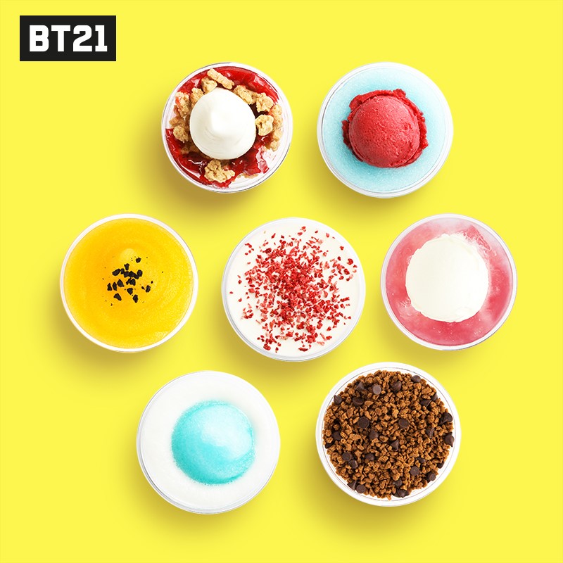 BT21角色自2017年推出以來，席捲廣大粉絲，現在更推出7款系列飲料，包括芒果熱情冰沙、粉紅狂野蘇打、可可冰沙等產品。 圖：LINE官方提供