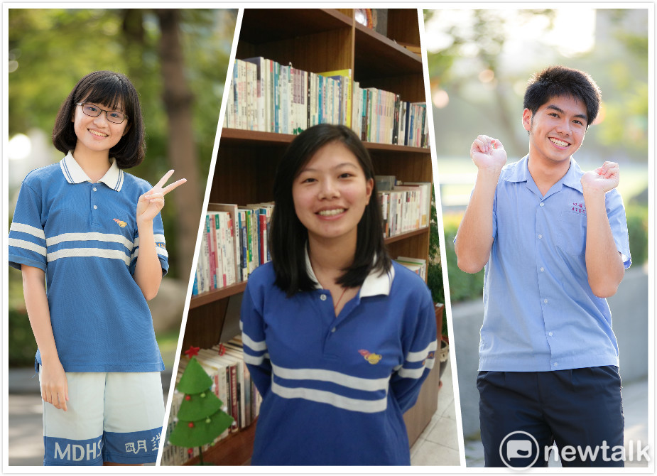 明道學生陳怡霓（左起）、姚雁倫及曾育詳分別錄取香港及北京的大學。 圖 : 唐復年/攝