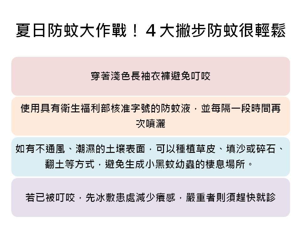 小黑蚊其實就是跟著人潮移動，只要保護自己避免被小黑蚊叮咬，也就是阻斷了小黑蚊利用血液進行繁衍的機會。 圖：新頭殼／製表