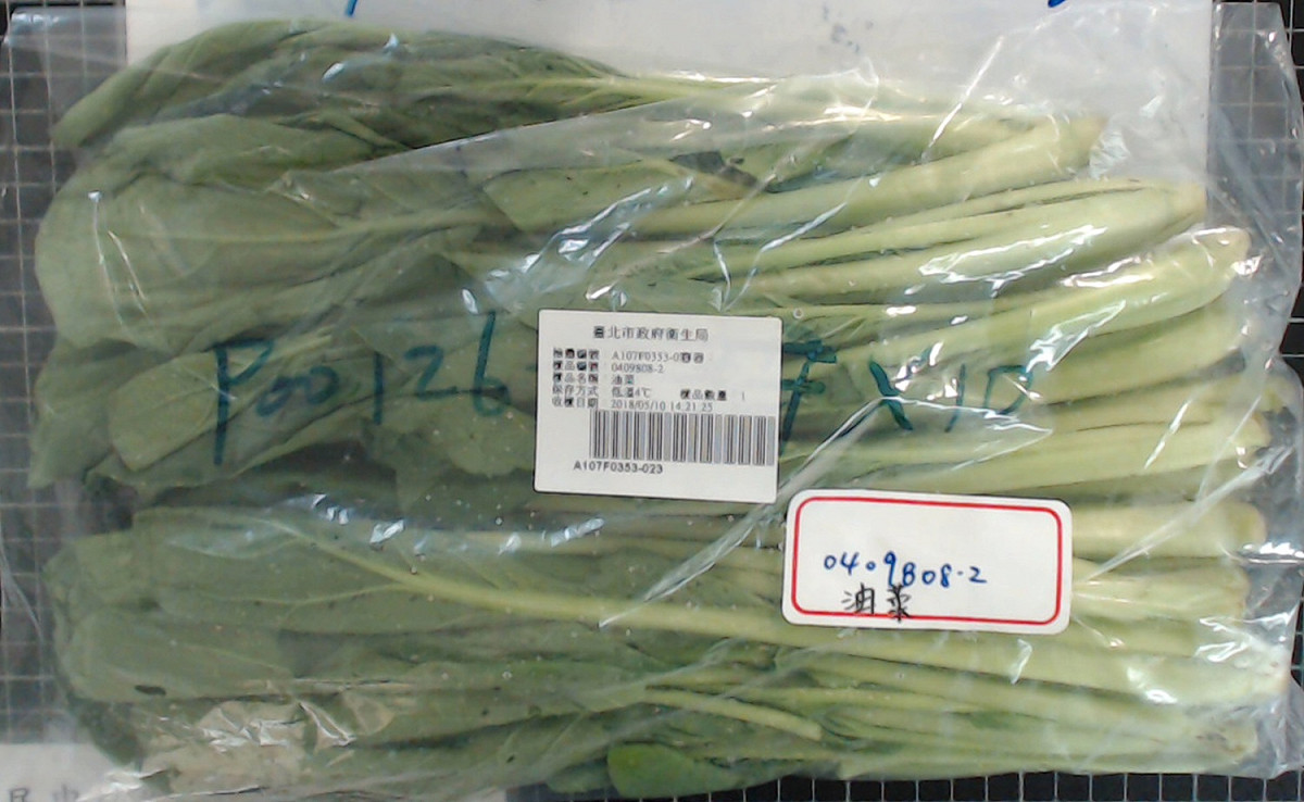 此次抽驗農藥殘留量超標之油菜。 圖：台北市政府衛生局提供
