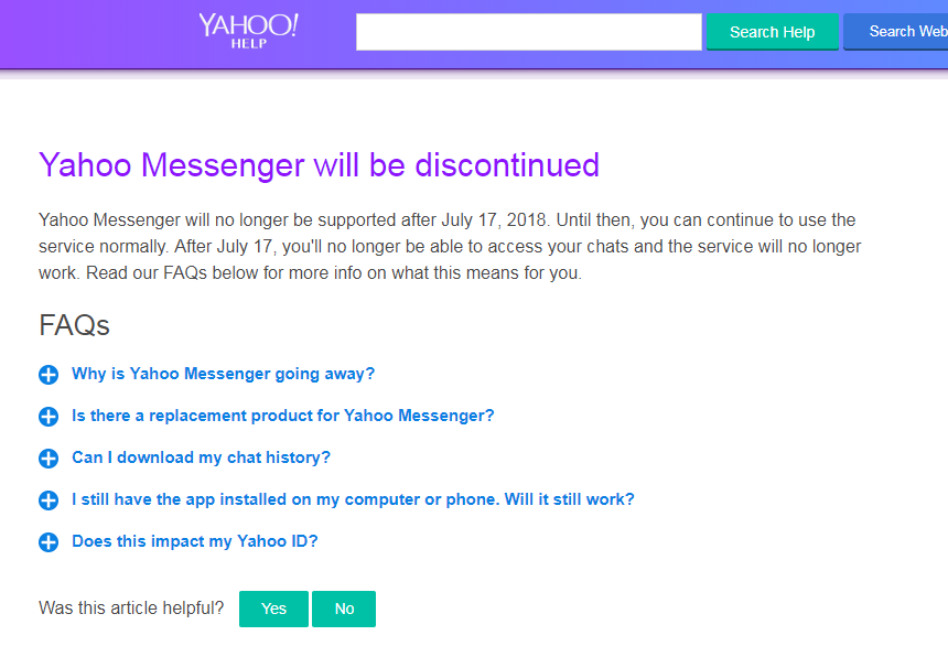 陪伴不少人青春歲月的Yahoo即時通要說再見了！ 圖：翻攝自Yahoo網站
