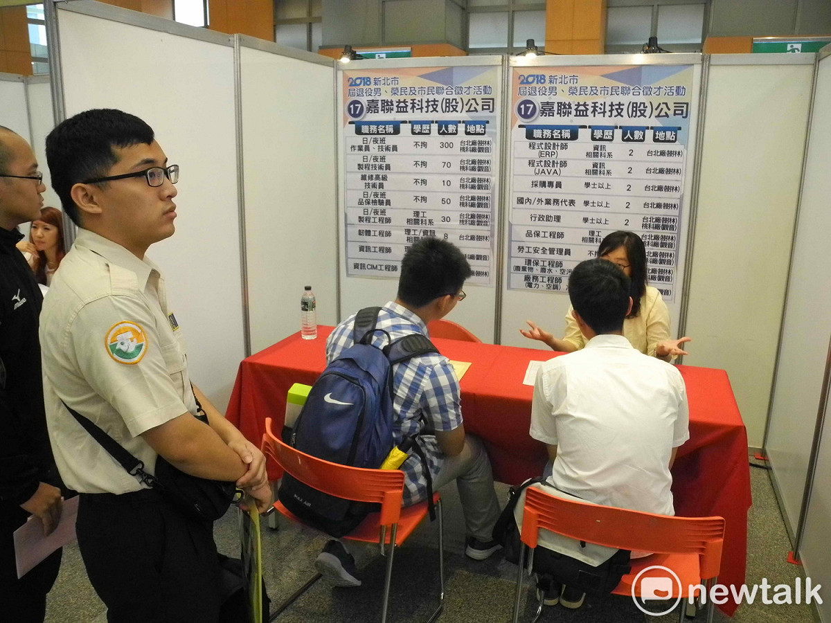 新北市「屆退役男、榮民及市民聯合徵才」，邀嘉聯益科技、大陸工程等知名大廠商提供職缺。               
 圖：王峻昌/攝