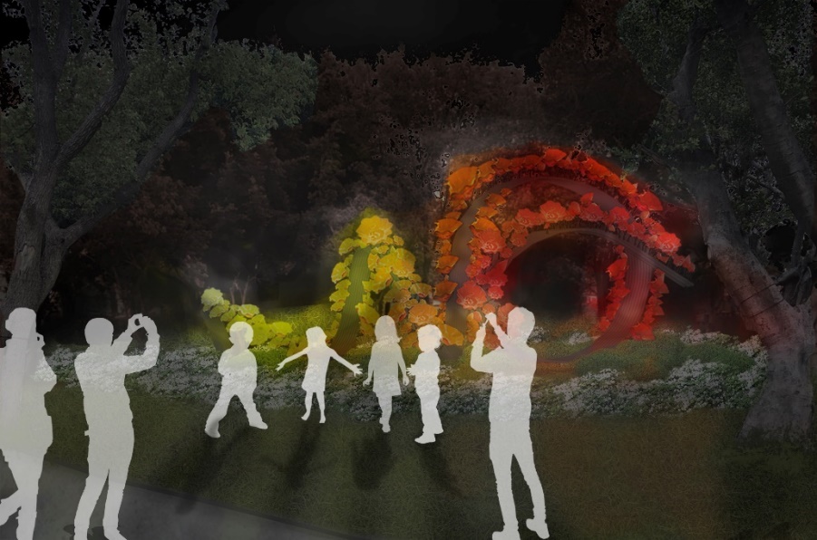 琉璃工藝品「蝶飛花瀑」模擬圖。 圖：台中市政府提供