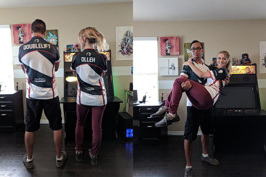 粉絲情侶黨穿上背後印有Doublelift及輔助Olleh名字的TL選手服，並寫道：「If you carry me, I'll support you.」。 圖：翻攝自 anonyma Twitter