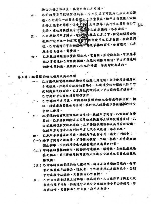 文大宿舍大群館租貸合約內容。 圖：翻攝林俊憲臉書