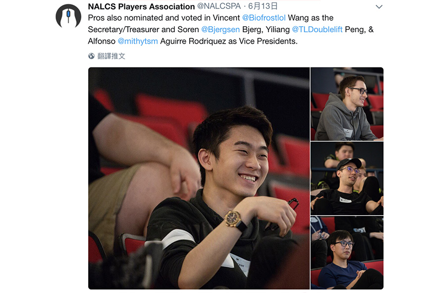 Biofrost、 Doublelift 、Bjergsen及Mithy四位知名選手，也成為工會的幹部成員。 圖：翻攝自 NALCSPA Twitter