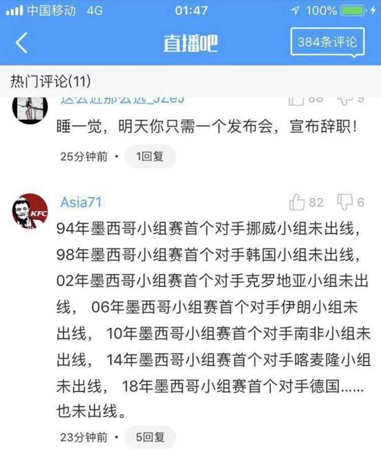 中國網友Asia71分析出「禍首」其實是墨西哥，他回顧了1994年以來，幾個小組賽未出線的國家後驚見，這些未出線的球隊都共同滿足了一個條件，他們都是墨西哥在世界盃小組賽的首輪對手。 圖：翻攝自環球網