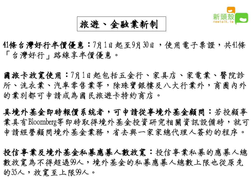 107年7月1日金融、旅遊相關新制上路。 圖：張嘉哲/製作