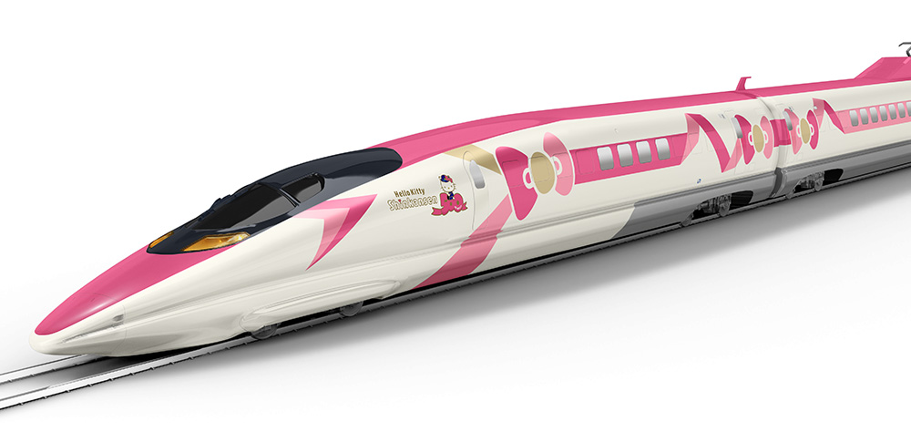 彩繪日本人氣吉祥物Hello Kitty的日本山陽新幹線列車今天發車，除了外觀很Kitty，車內也有專區可跟Kitty合影，讓約400名粉絲擠爆博多站月台。 圖：JR西日本Hello Kitty新幹線特設官網