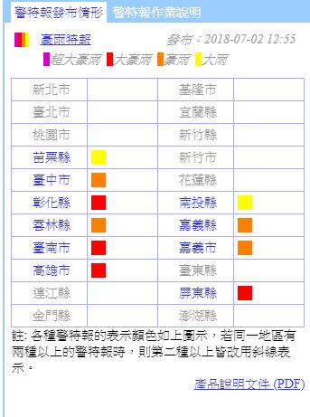 中央氣象局今天中午過後持續發布中南部等10縣市大雨、豪雨及大豪雨特報，台中市為豪雨等級，沒想到豪雨也影響了台中某分區的考場。 圖：中央氣象局