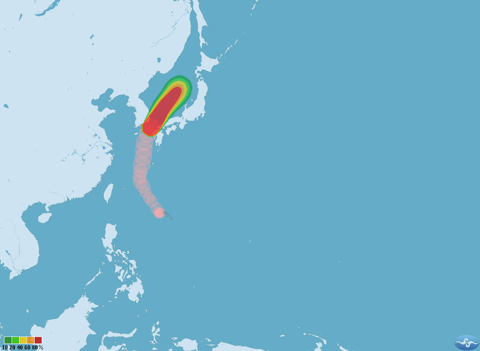 最新颱風動向，巴比侖減弱轉為輕颱，台灣海面又有一熱帶低氣壓形成。 圖：中央氣象局提供