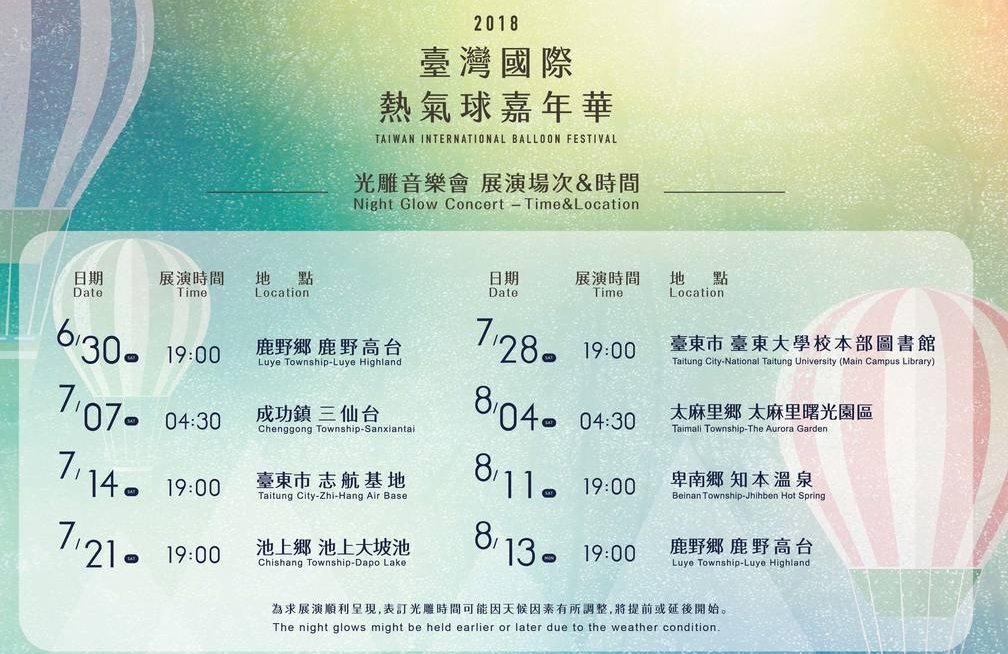 2018熱氣球嘉年華「晨曦－八拱破曉」光雕音樂會，今晨在三仙台舉行。