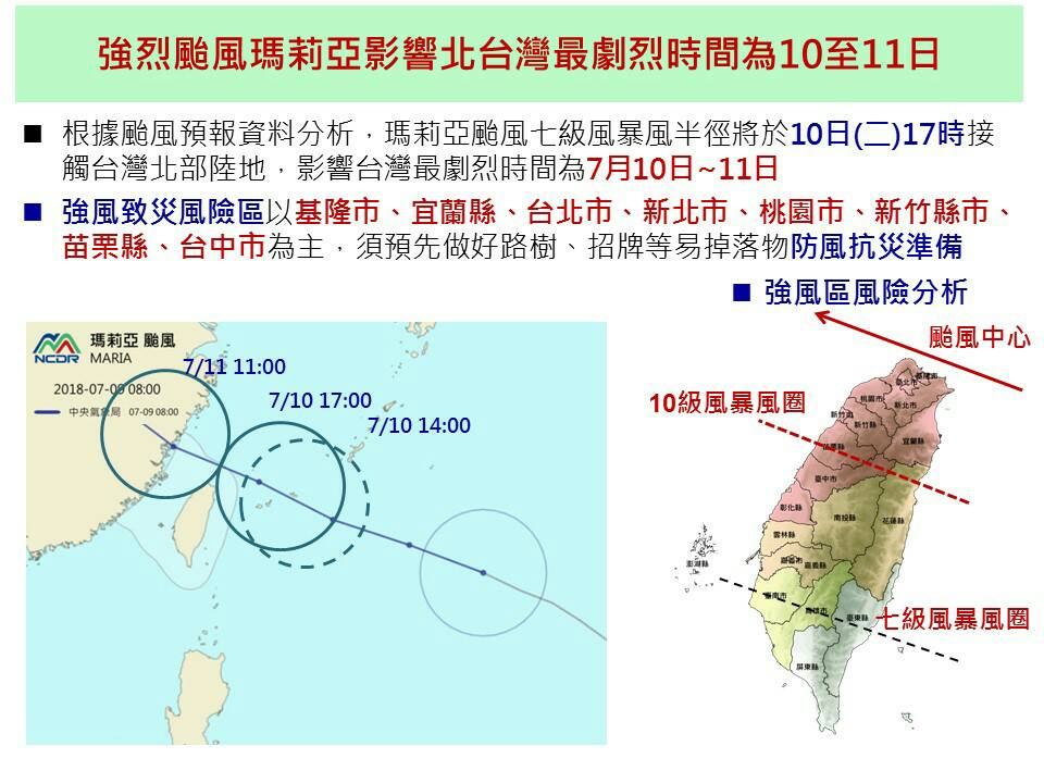 強颱瑪莉亞即將登陸台灣，劇烈影響北台灣。 圖：國家災害防救科技中心/提供