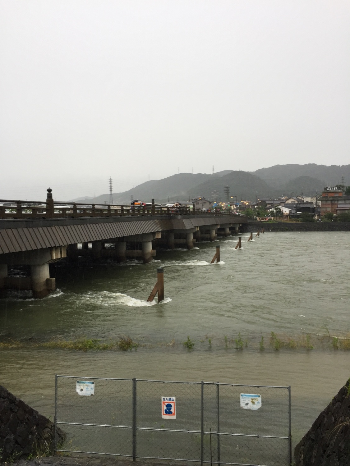 日本雖已解除大雨特報，但許多地區的水位依然未退。 圖 : 蕭岱臻/攝
