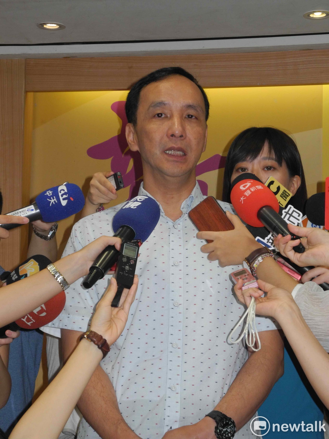 針對未來颱風停班課問題，新北市長朱立倫今天表示，未來北北基仍會協調，但若個別城市有特殊狀況也要尊重。 圖：王峻昌/攝