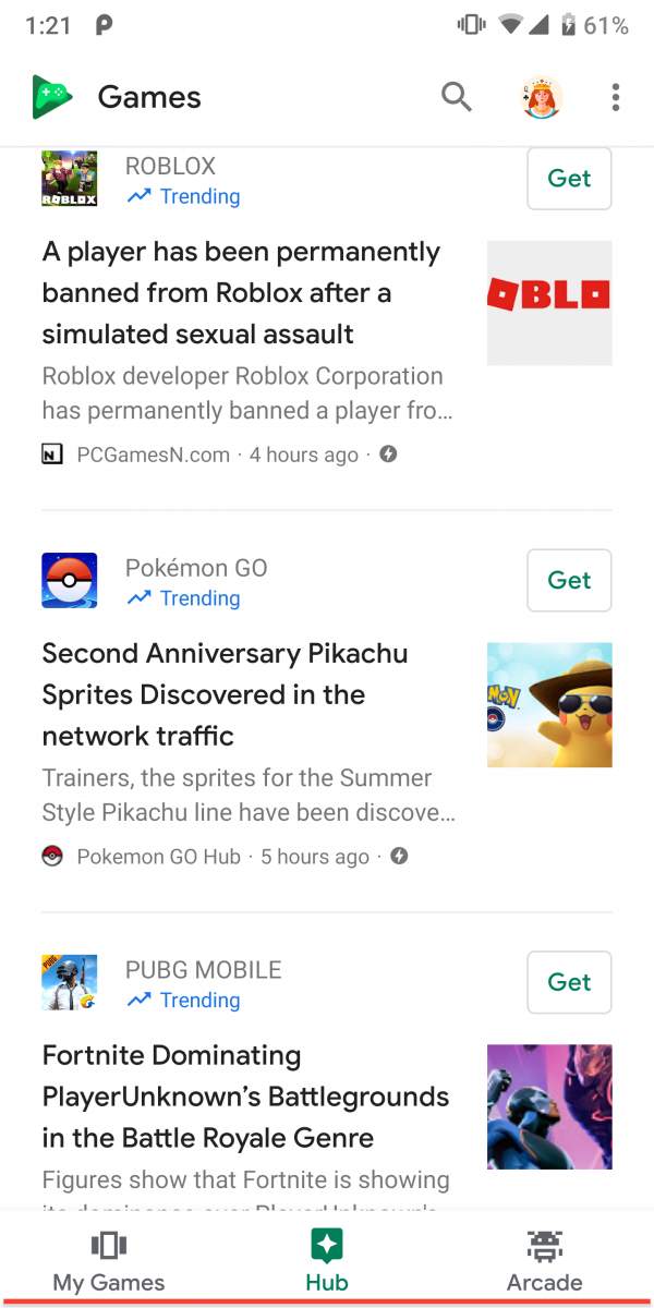 Google Play正在試驗Hub功能，把玩家關注新聞一網打盡。 圖：翻攝xda網站