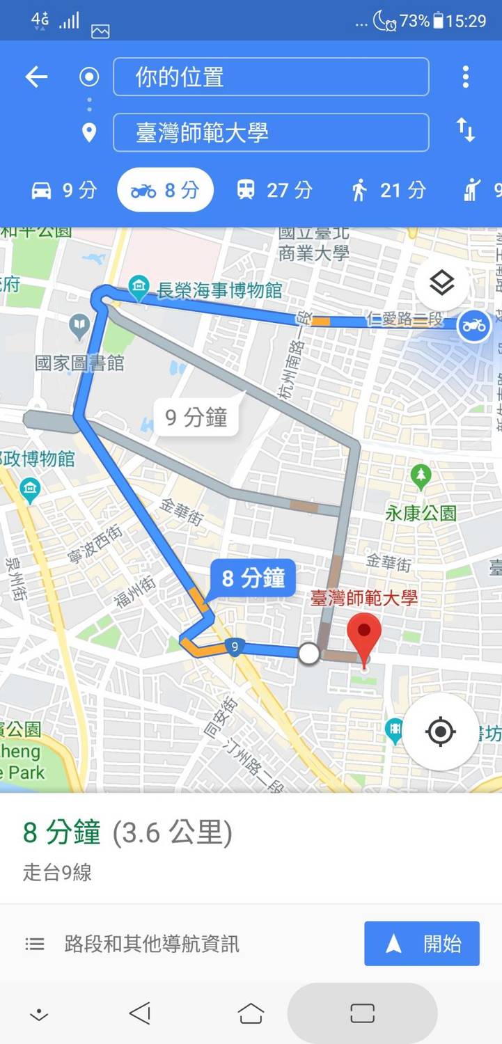 Google 地圖機車導航模式正式上線，再也不用擔心騎上禁行道路了！ 圖：手機截圖