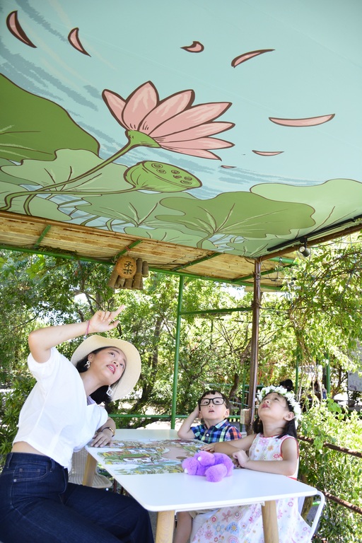 其中，「康莊蓮園民宿」則是以園內的大王蓮為賣點，把「蓮花池底下的天空」搬到池邊涼亭上，賞蓮之餘也能感受到一絲沁涼。 圖：桃園觀光導覽網提供