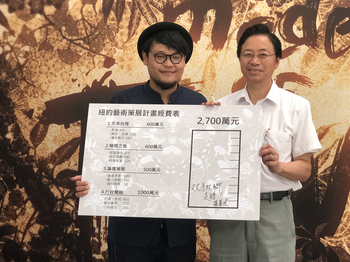 張善政上午出席Ｗow Taiwan紐約藝術展啟動記者會。 圖：張善政辦公室提供