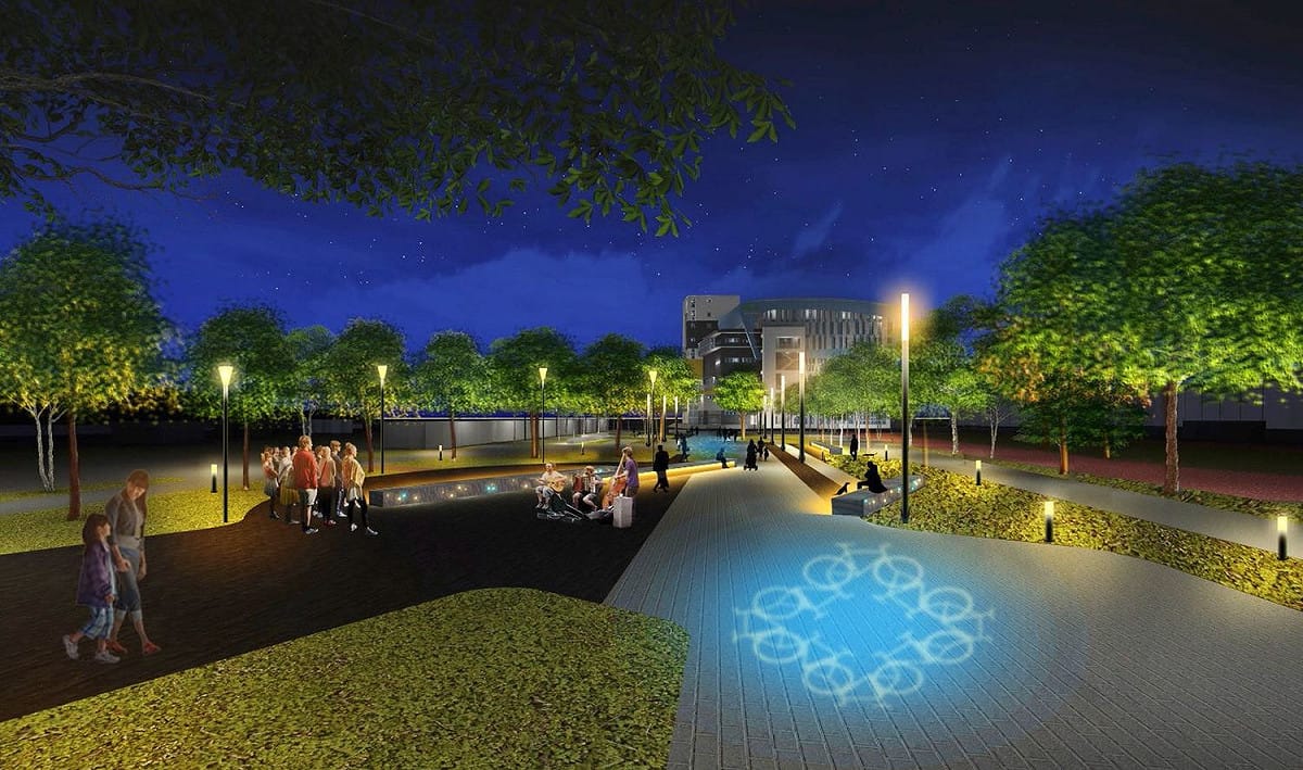 台中市建設局利用大里運動公園整體改善工程，針對夜間燈光照明進行調整設計。 圖：台中市政府提供