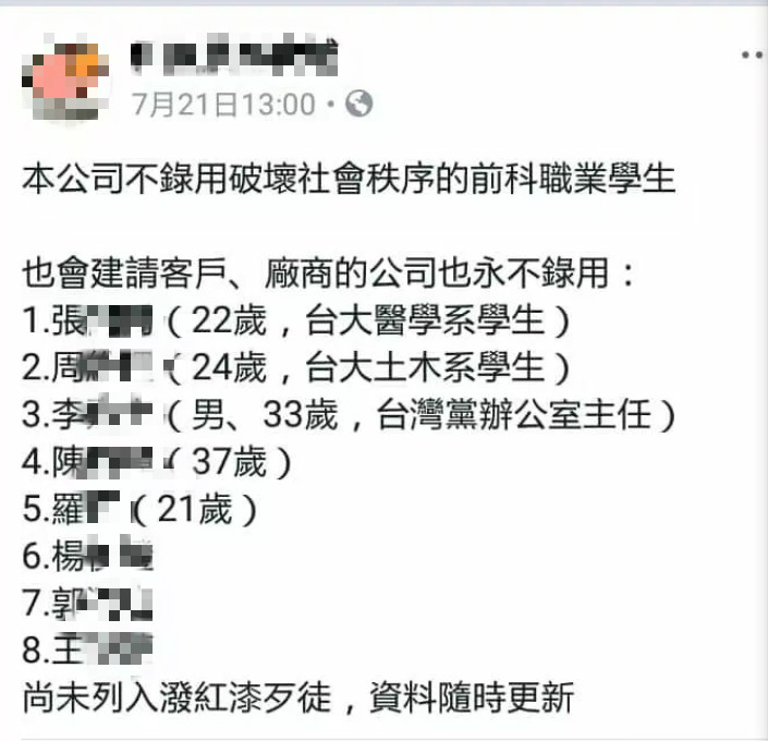 新北一間餐廳業者日前表示永不錄用破壞社會秩序的前科職業學生，貼文引發網友揶揄批評。 圖：翻攝臉書