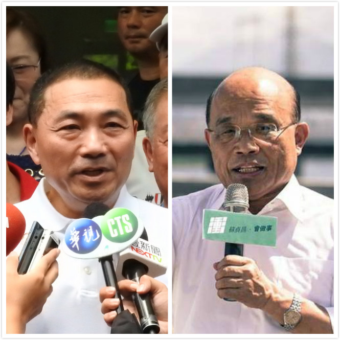 根據TVBS民調中心今(24)日公布最新調查顯示，國民黨侯友宜以48%的支持度大幅領先蘇貞昌19個百分點。 圖：新頭殼合成