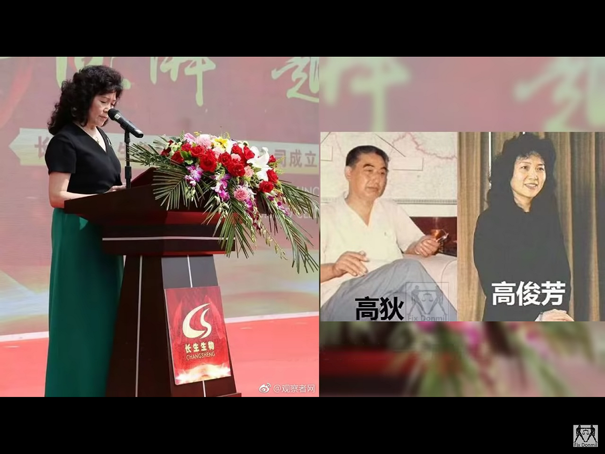 網路上傳出，這位「疫苗女王」高俊芳是中共吉林前省委書記高狄之女。高狄是江澤民時代紅人 ，1989年「六四」槍響後，時任《人民日報》社長的高狄，成了新任中共總書記江澤民站穩政治腳跟的主要依靠對象之一，深受江信任和倚重。 圖：翻攝自Youtube