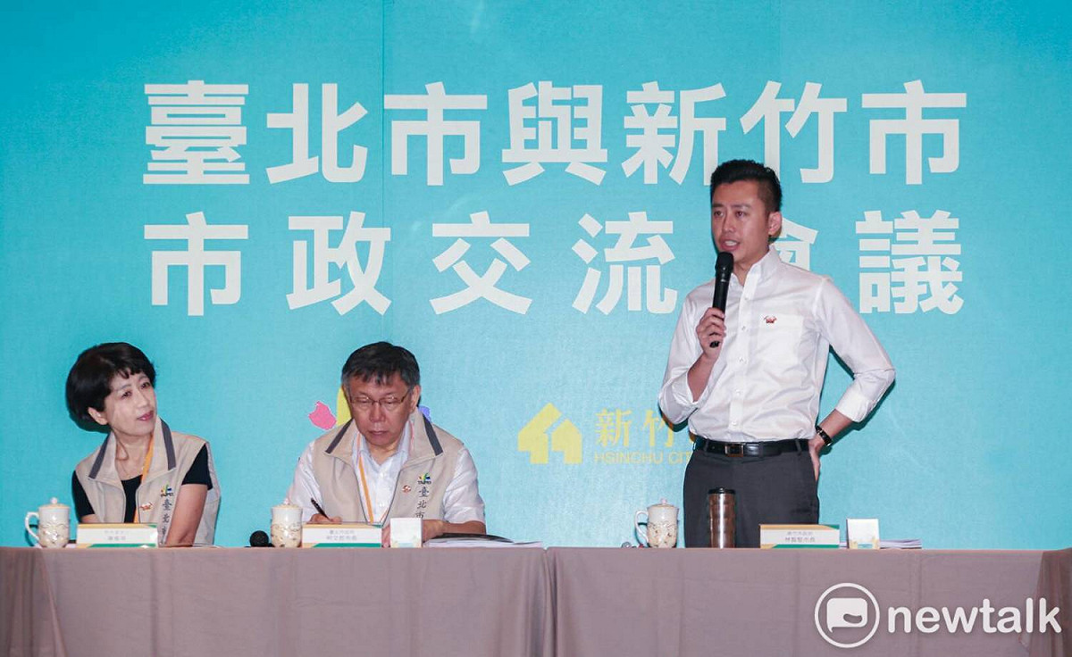 台北市長柯文哲（中）今（29）日協同妻子陳佩琪（左）赴「新竹300博覽會」，新竹市長林智堅（右）全程陪同。 圖 : 周煊惠 / 攝