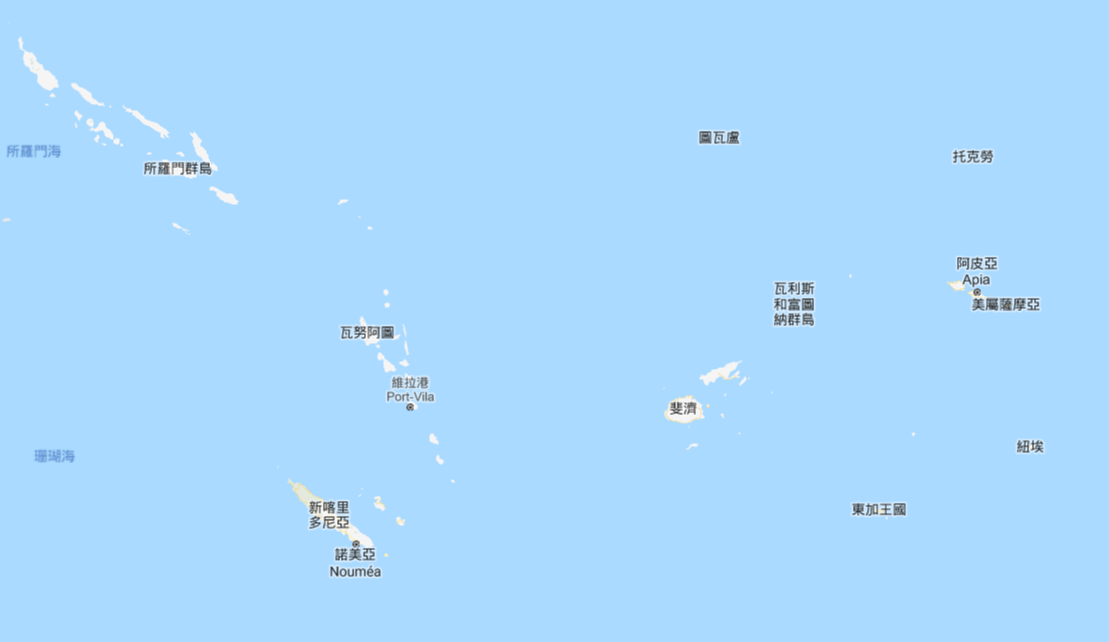 根據英國媒體報導，台灣目前太平洋的六個友邦積極向中國靠攏關係。 圖：翻攝自GOOGLE MAP。