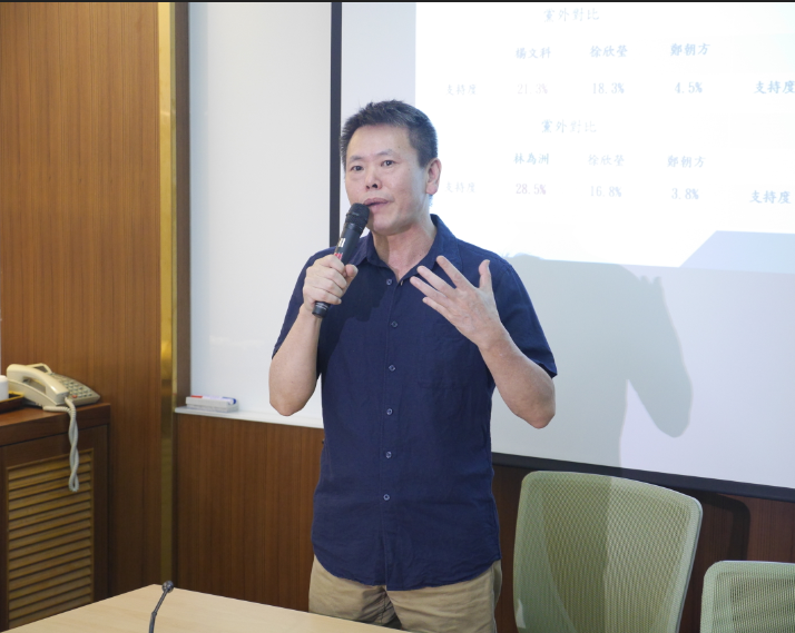 林為洲今天（１日）下午召開新竹縣長選情民調記者會。 圖／聶良恩