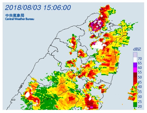 中央氣象局在今(3)稍早分別在15:12及15:19時發布大雷雨即時訊息，針對基隆市、台北市、新北市等13個行政區及鄉鎮，提醒嚴防大雷雨來襲。 圖：中央氣象局/提供