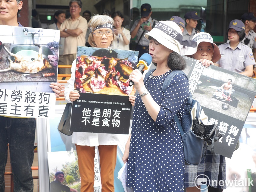 樹黨黨主席林逸萍聲援動物生存的權益，講到激動處甚至無法喘息。 圖：聶良恩／攝