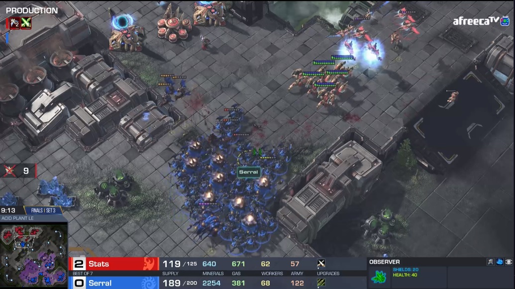 Serral微操精彩，G3海出蟑螂，擊敗Stats。 圖：翻攝Twitch