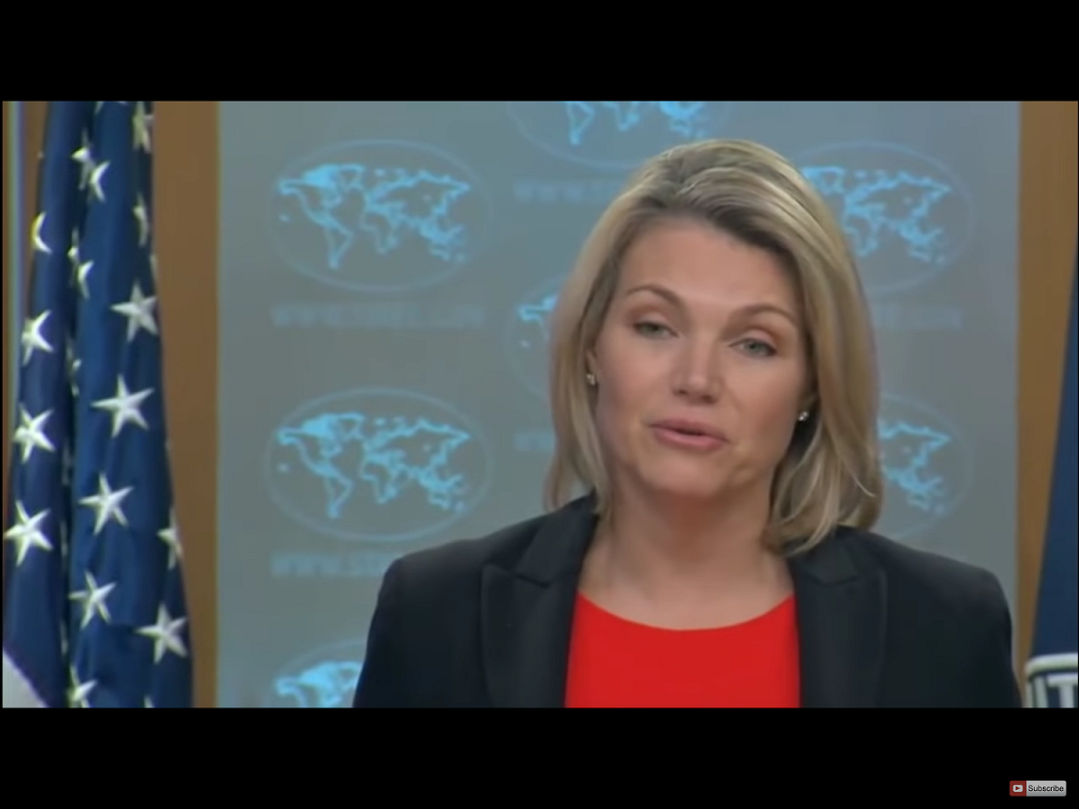 美國國務院發言人諾爾特（Heather Nauert）聲明指出，相關制裁將在22日當天或22日左右生效。 圖：翻攝自Youtube