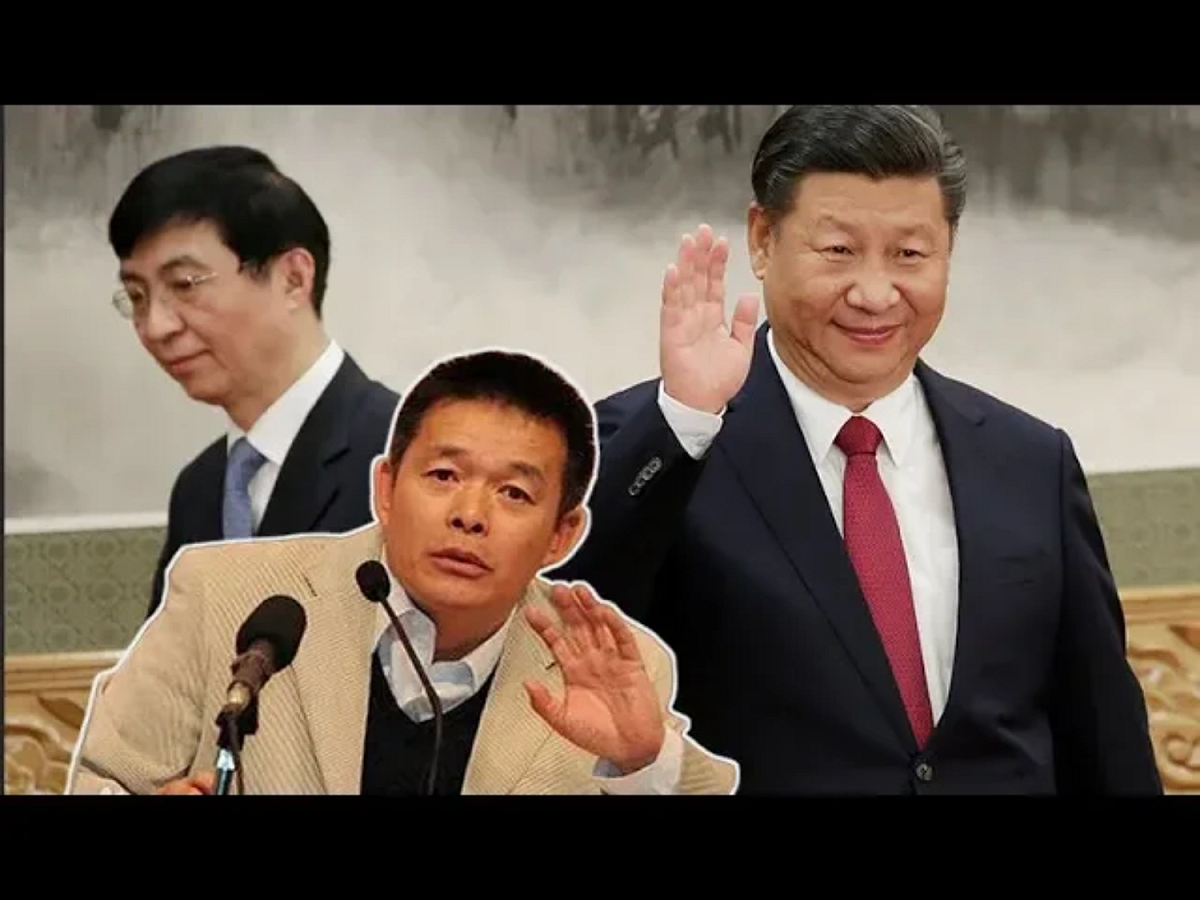 即便習近平（右）仍大權在握，然而報導認為，對於政府經濟政策以及貿易戰處理方式的批評，揭示了中共內部的裂痕。而參與最高領導人習近平「中國夢」策畫的「中南海智囊」王滬寧（左），以及宣揚「中國綜合國力全面超美」的清華大學國情研究院院長胡鞍鋼（中），已成眾矢之的。 圖：翻攝自Youtube