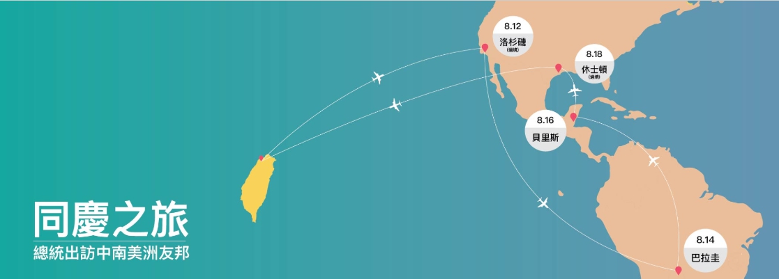 蔡英文出訪友邦的路線及時間圖。 圖：翻攝總統府網站