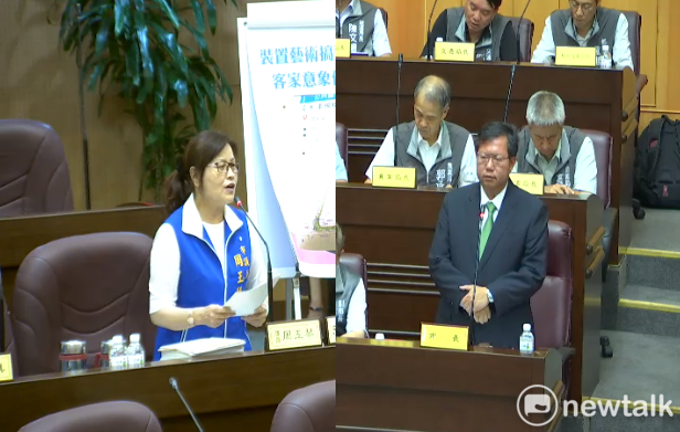 市長鄭文燦指出，「水漾飛機」是著名的雕塑家劉柏村所創作，飛機是朝上飛並且離開水面的，晚上也會亮燈，並不如民眾所想像是墜落的飛機。 圖:林昀真/攝