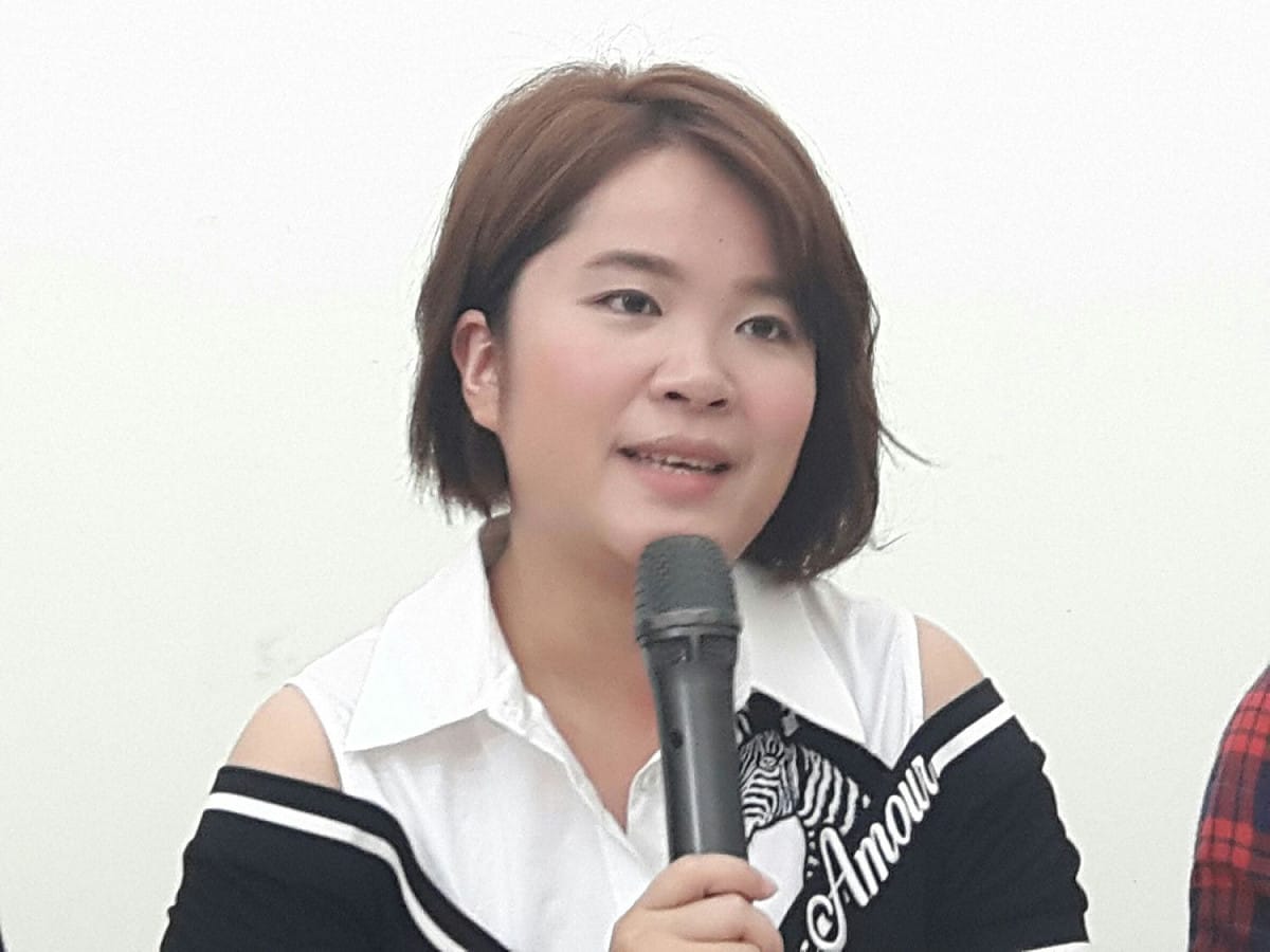 藍天志工團發言人何宥嬅強調，周六當天確實是公益活動，只是同場宣布參選，「純粹的公益活動被說成這樣，我們也很無奈」。 圖:林昀真/攝