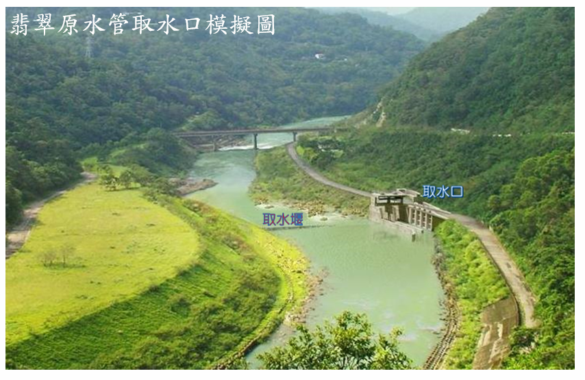 北水處預計興建原水管，將翡翠水庫北勢溪水源直送淨水場，解決南勢溪濁度飆高而無法出水的重大影響。 圖：北水處/提供